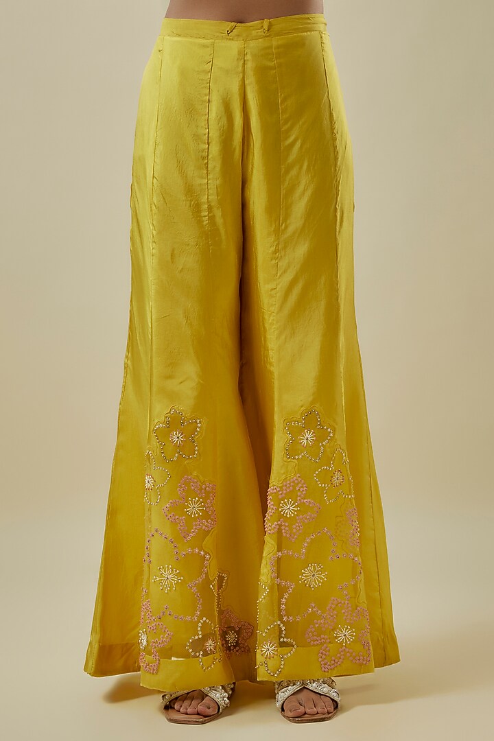 Mango-Colored Viscose Silk & Silk Organza Wedding Sharara Set by One not two at Pernia's Pop Up Shop