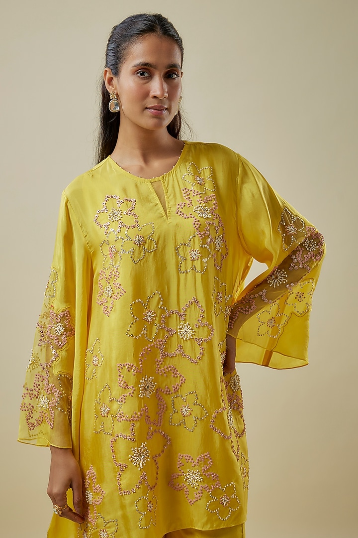 Mango-Colored Viscose Silk & Silk Organza Wedding Sharara Set by One not two at Pernia's Pop Up Shop