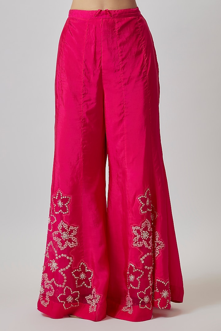 Hot Pink Viscose Silk & Silk Organza Wedding Sharara Set by One not two at Pernia's Pop Up Shop