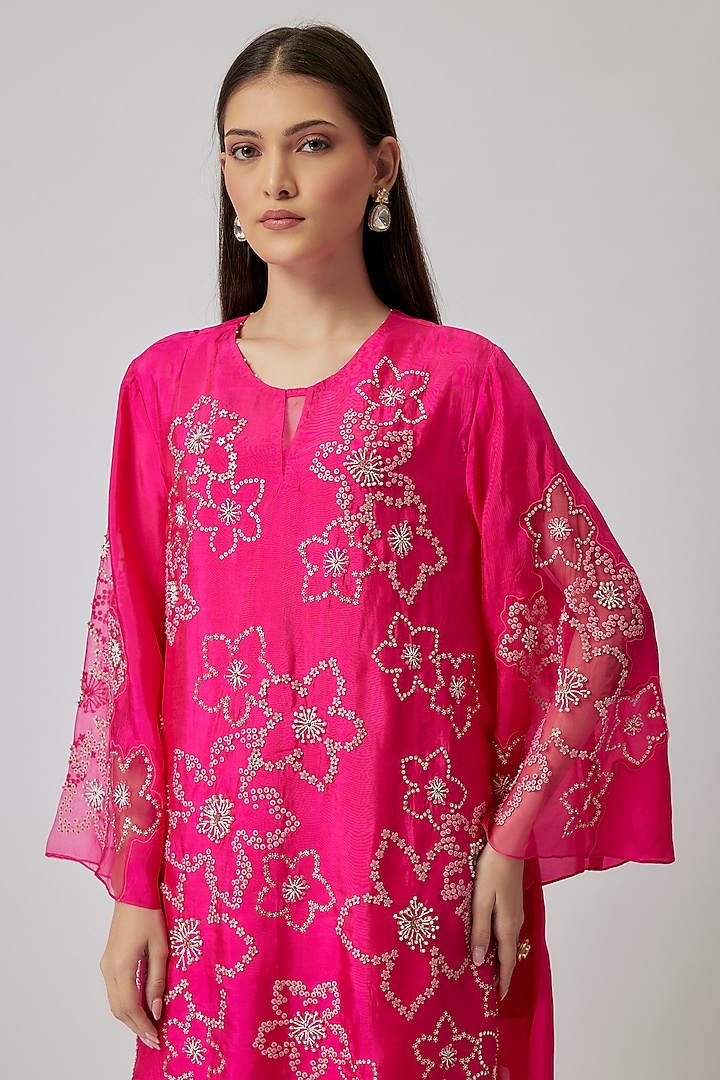Hot Pink Viscose Silk & Silk Organza Wedding Sharara Set by One not two at Pernia's Pop Up Shop