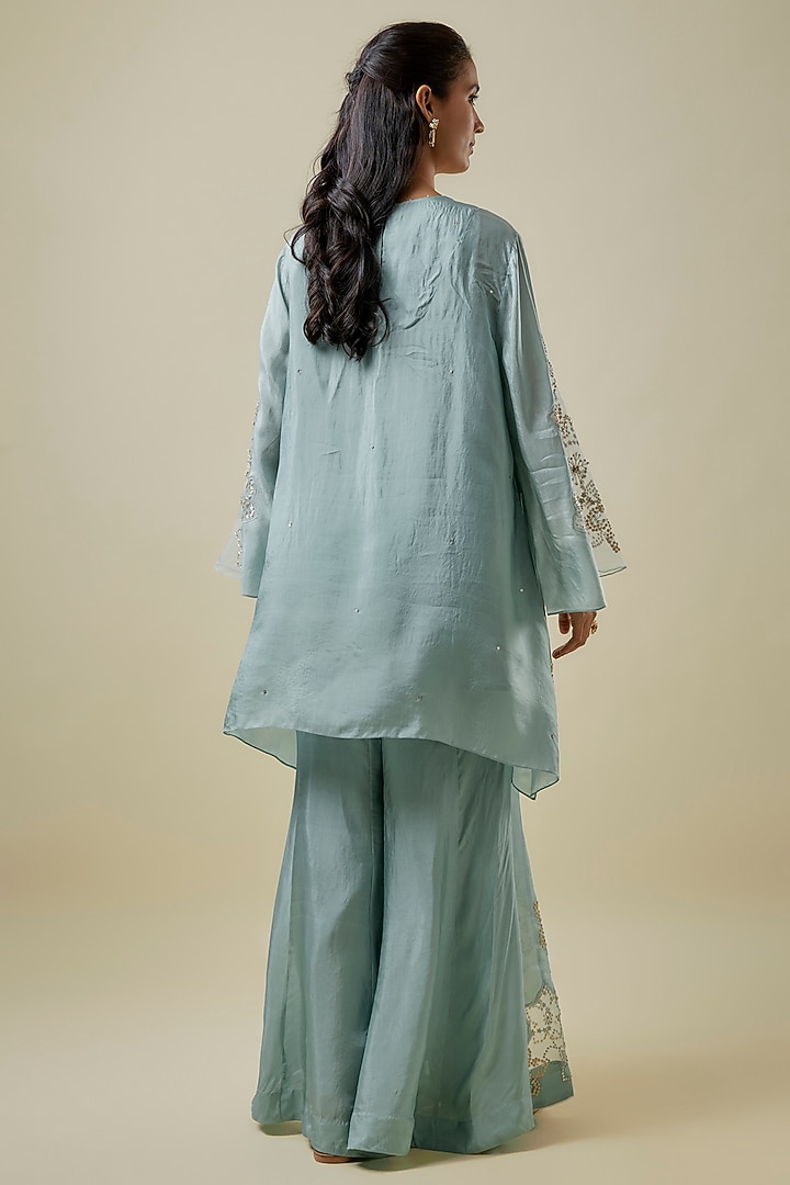Powder Blue Viscose Silk & Silk Organza Wedding Sharara Set by One not two at Pernia's Pop Up Shop
