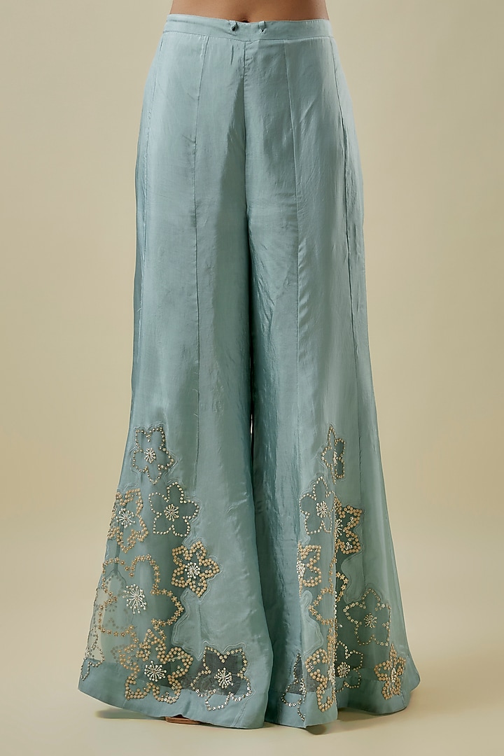 Powder Blue Viscose Silk & Silk Organza Wedding Sharara Set by One not two at Pernia's Pop Up Shop