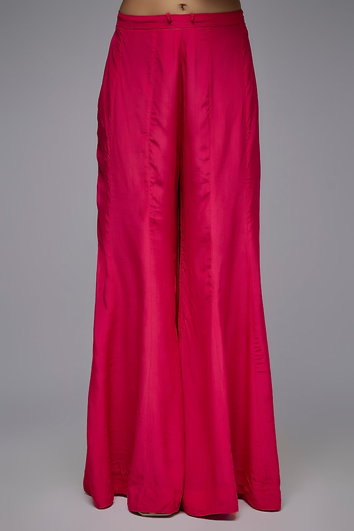 Hot Pink Viscose Silk Embroidered Kurta Set by One not two at Pernia's Pop Up Shop