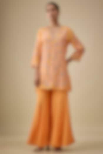 Apricot Yellow Silk Floral Thread Embroidered Wedding Sharara Set by One not two at Pernia's Pop Up Shop