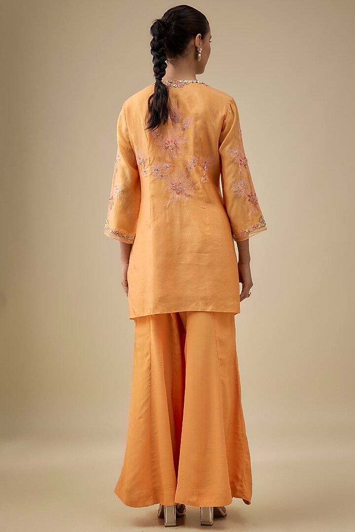 Apricot Yellow Silk Floral Thread Embroidered Wedding Sharara Set by One not two at Pernia's Pop Up Shop