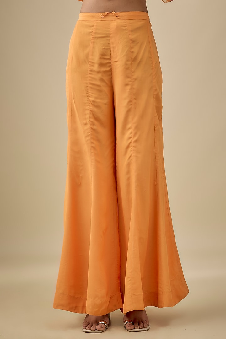 Apricot Yellow Silk Floral Thread Embroidered Wedding Sharara Set by One not two at Pernia's Pop Up Shop