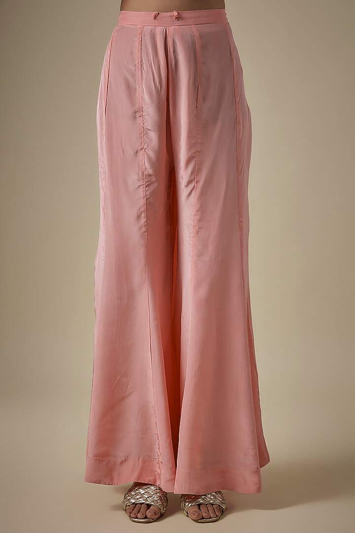 Peach Viscose Silk Floral Thread Embroidered Kurta Set by One not two at Pernia's Pop Up Shop