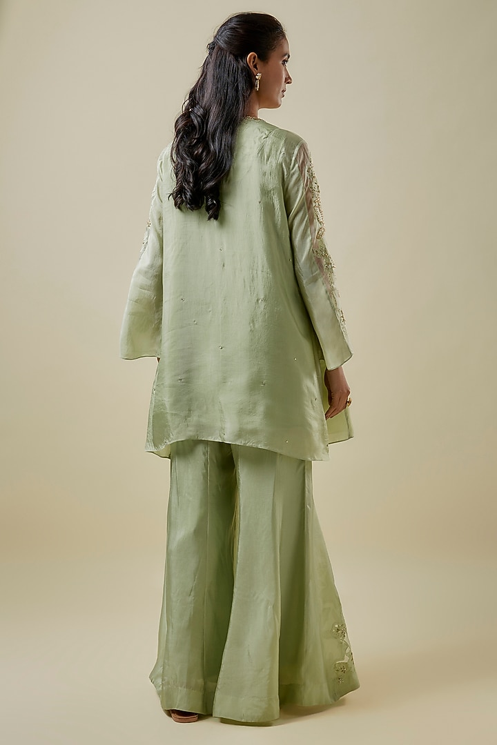 Mist-Colored Viscose Silk & Silk Organza Wedding Sharara Set by One not two at Pernia's Pop Up Shop