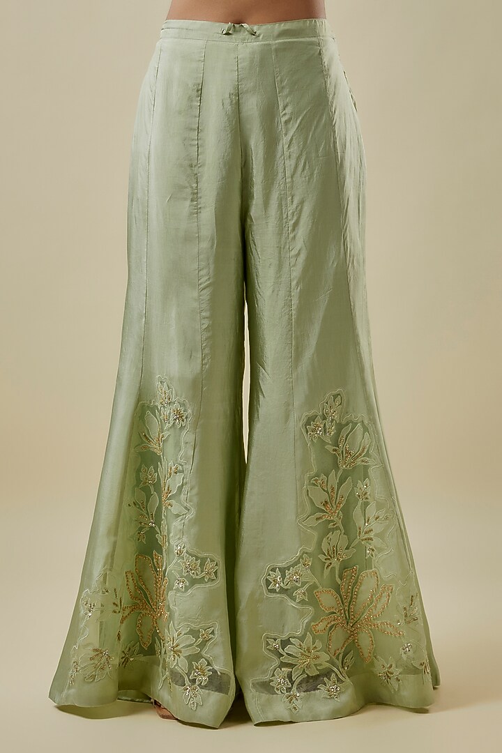 Mist-Colored Viscose Silk & Silk Organza Wedding Sharara Set by One not two at Pernia's Pop Up Shop