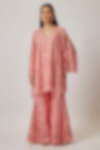 Peach Viscose Silk & Silk Organza Wedding Sharara Set by One not two at Pernia's Pop Up Shop