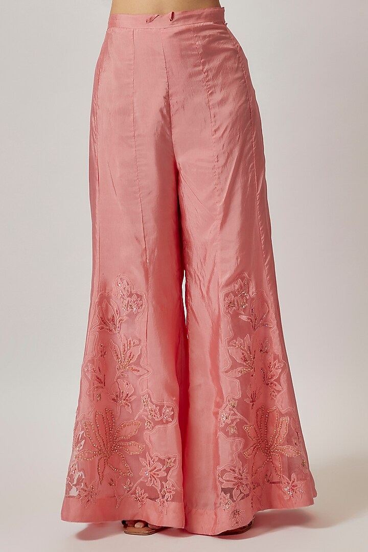 Peach Viscose Silk & Silk Organza Wedding Sharara Set by One not two at Pernia's Pop Up Shop