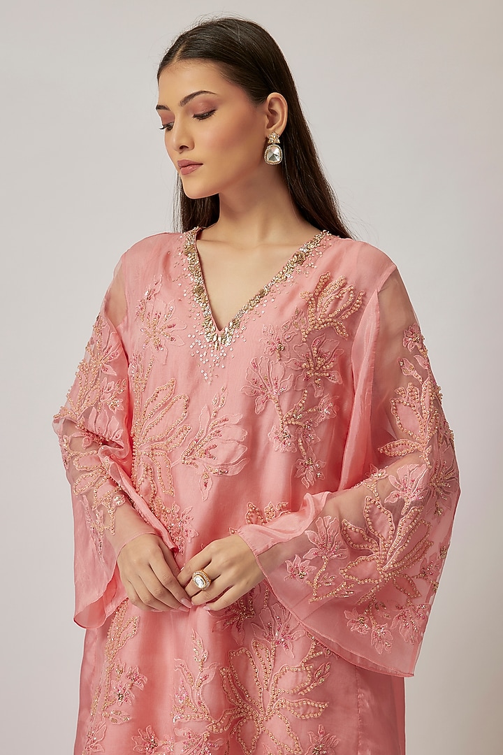 Peach Viscose Silk & Silk Organza Wedding Sharara Set by One not two at Pernia's Pop Up Shop