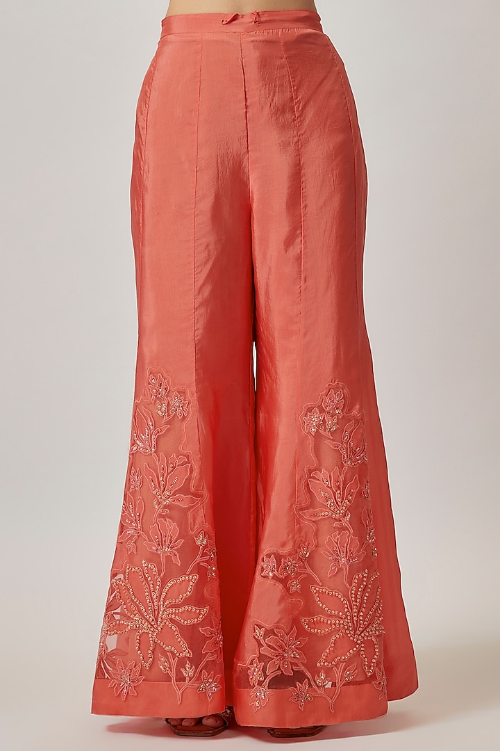 Coral Viscose Silk & Silk Organza Wedding Sharara Set by One not two at Pernia's Pop Up Shop