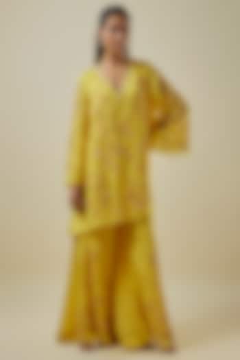 Mango-Colored Viscose Silk & Silk Organza Wedding Sharara Set by One not two at Pernia's Pop Up Shop