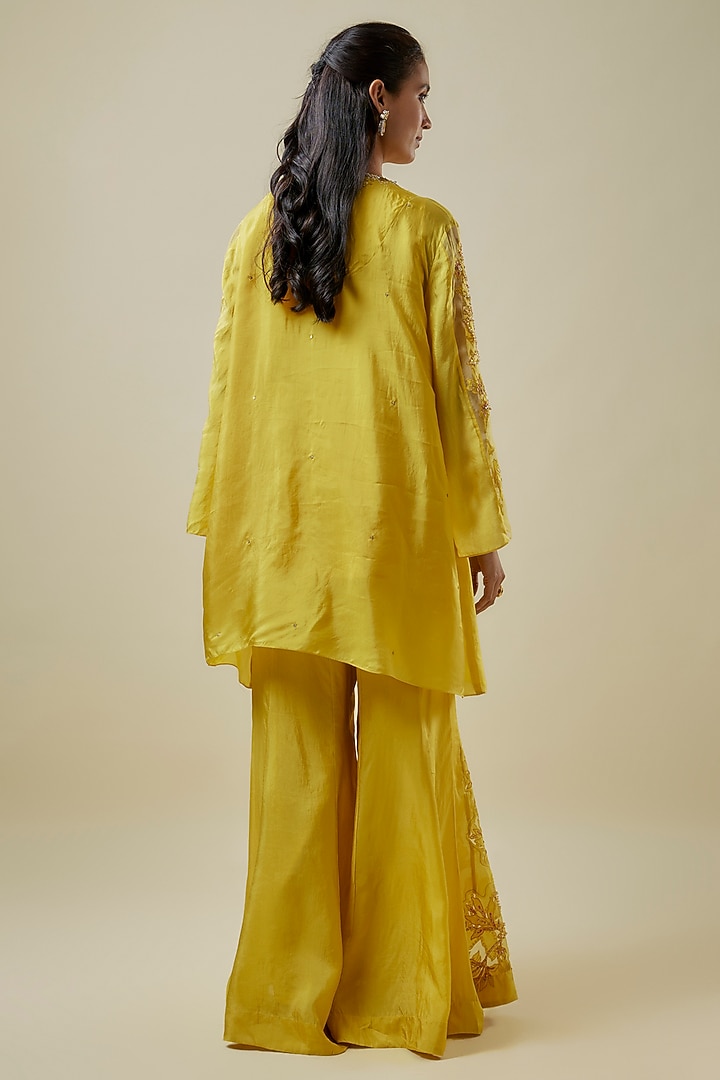 Mango-Colored Viscose Silk & Silk Organza Wedding Sharara Set by One not two at Pernia's Pop Up Shop