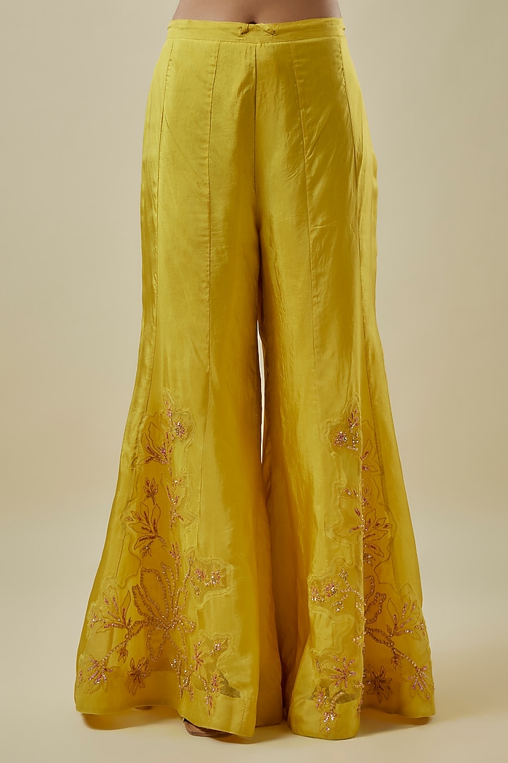 Mango-Colored Viscose Silk & Silk Organza Wedding Sharara Set by One not two at Pernia's Pop Up Shop