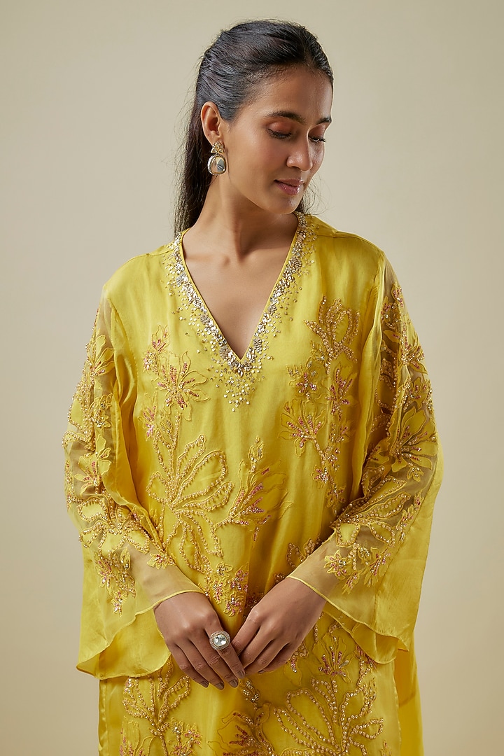 Mango-Colored Viscose Silk & Silk Organza Wedding Sharara Set by One not two at Pernia's Pop Up Shop