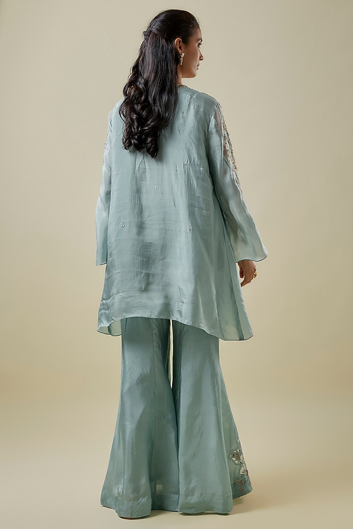 Powder Blue Viscose Silk & Silk Organza Wedding Sharara Set by One not two at Pernia's Pop Up Shop
