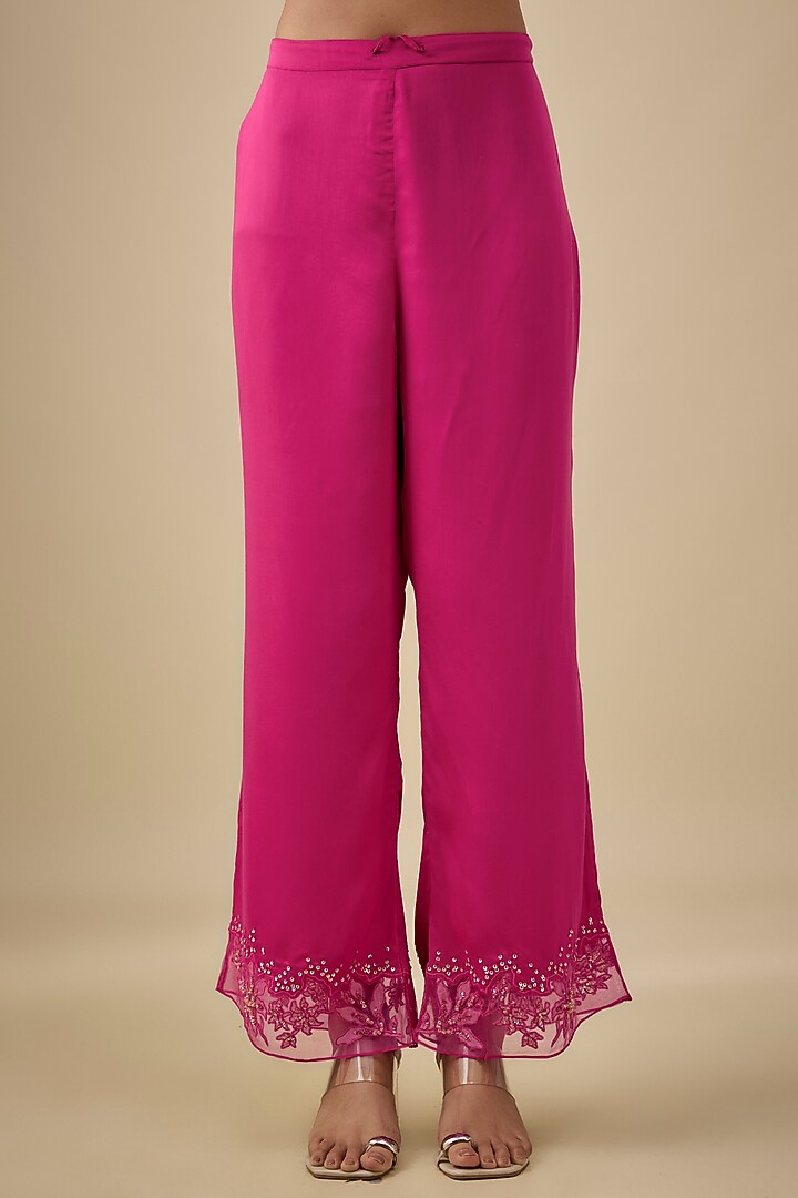 Hot Pink Silk Floral Applique Embroidered Co-Ord Set by One not two at Pernia's Pop Up Shop