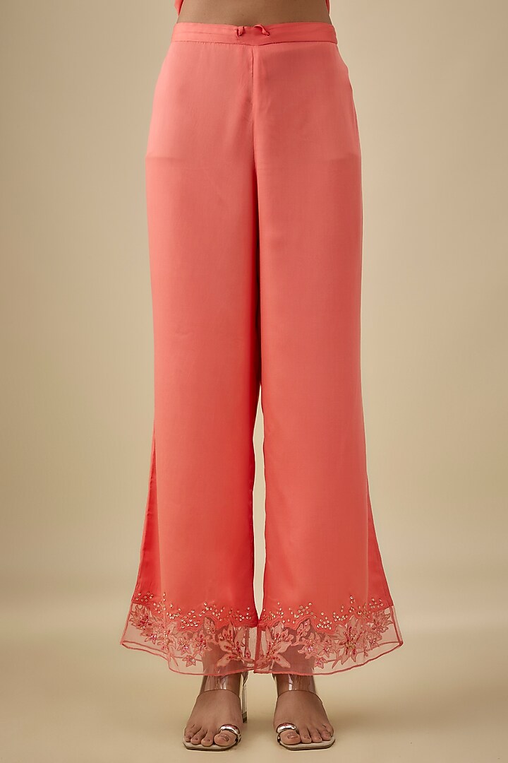 Coral Silk Floral Applique Embroidered Co-Ord Set by One not two at Pernia's Pop Up Shop