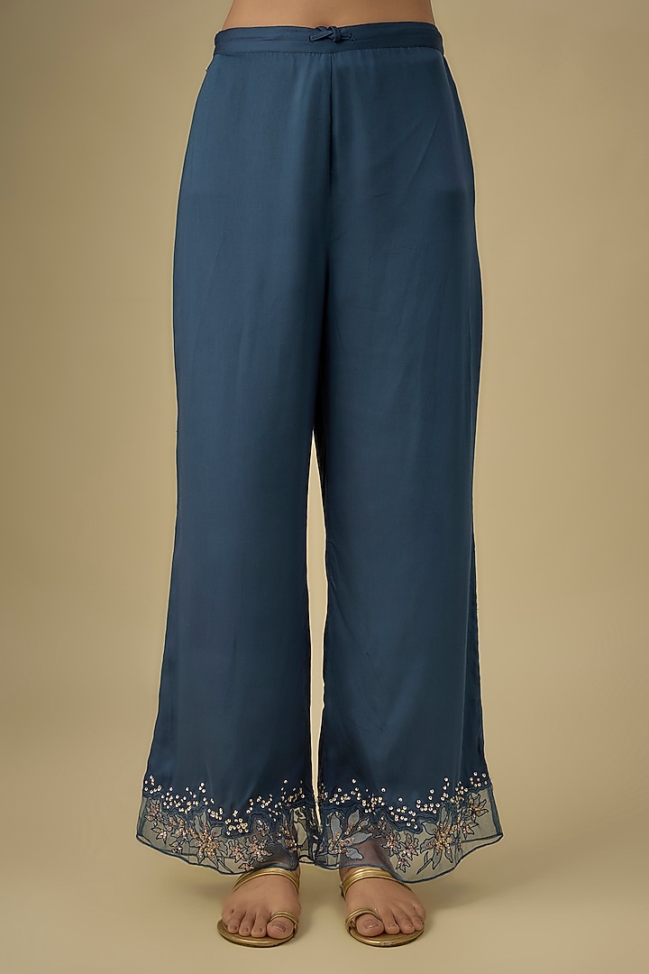 Navy Silk Sequins & Bead Embroidered Kurta Set by One not two at Pernia's Pop Up Shop