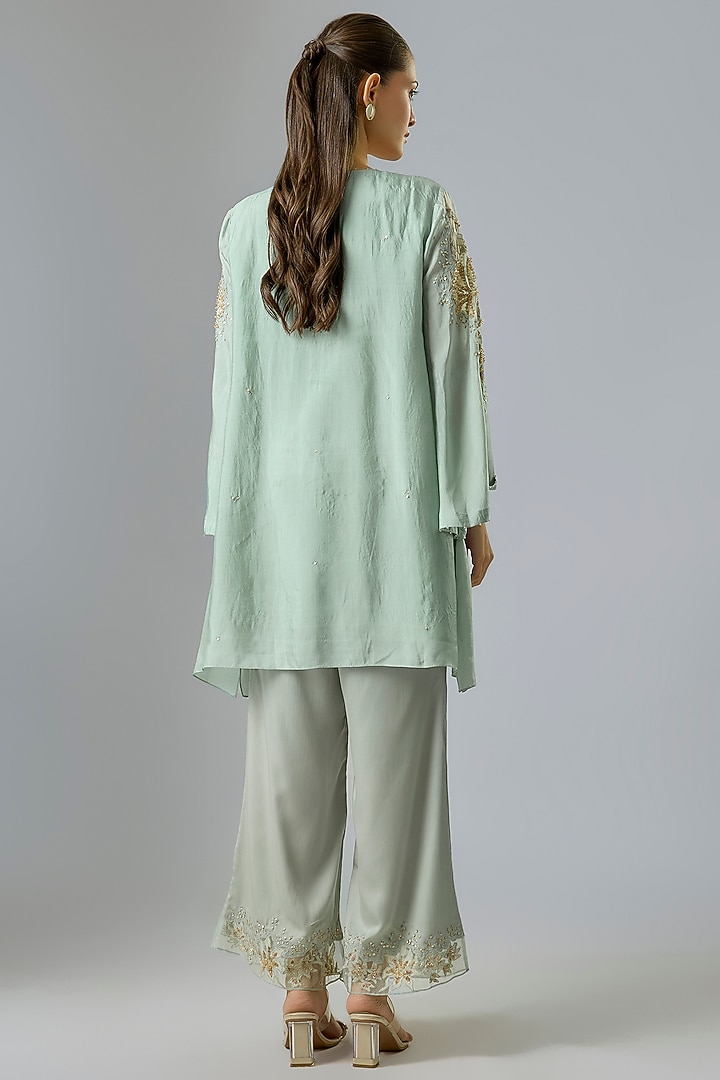 Powder Blue Silk Beads Embroidered Kurta Set by One not two at Pernia's Pop Up Shop