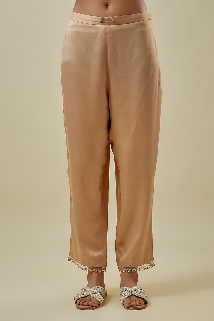 Gold Viscose Silk & Silk Organza Hand Embroidered Kurta Set by One not two at Pernia's Pop Up Shop