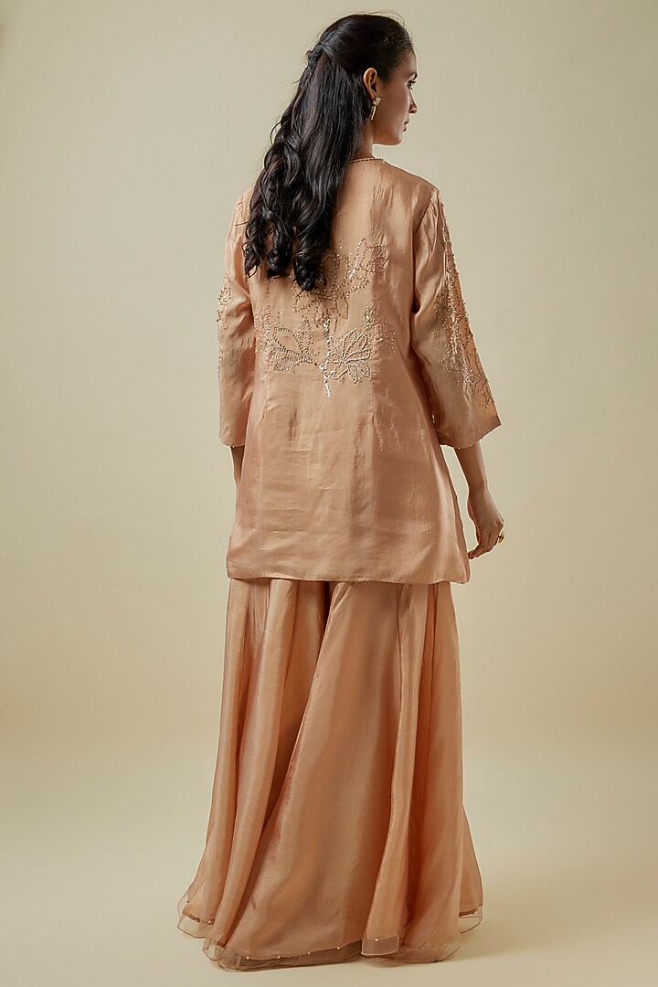 Golden Viscose Silk Hand Embroidered Kurta Set by One not two at Pernia's Pop Up Shop