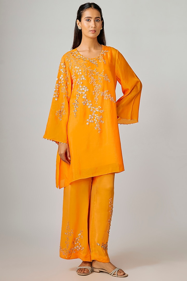 Tangerine Bemberg Silk Co-Ord Set by One not two at Pernia's Pop Up Shop