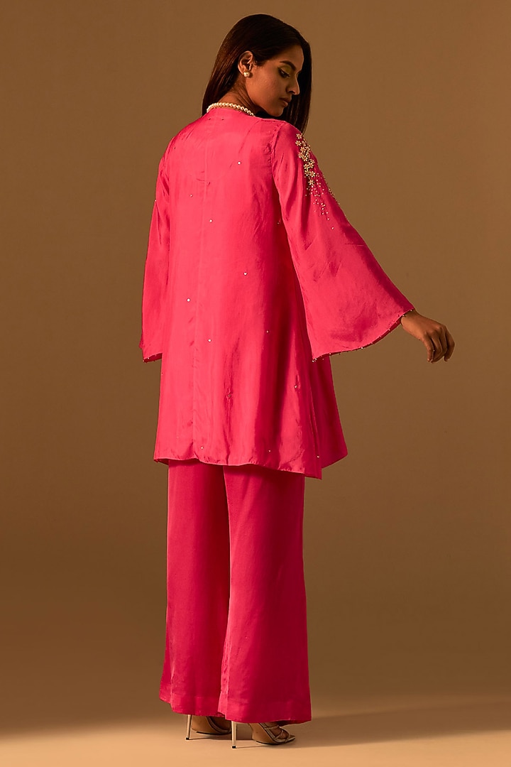 Hot Pink Silk Sequins Embroidered Kurta Set by One not two at Pernia's Pop Up Shop