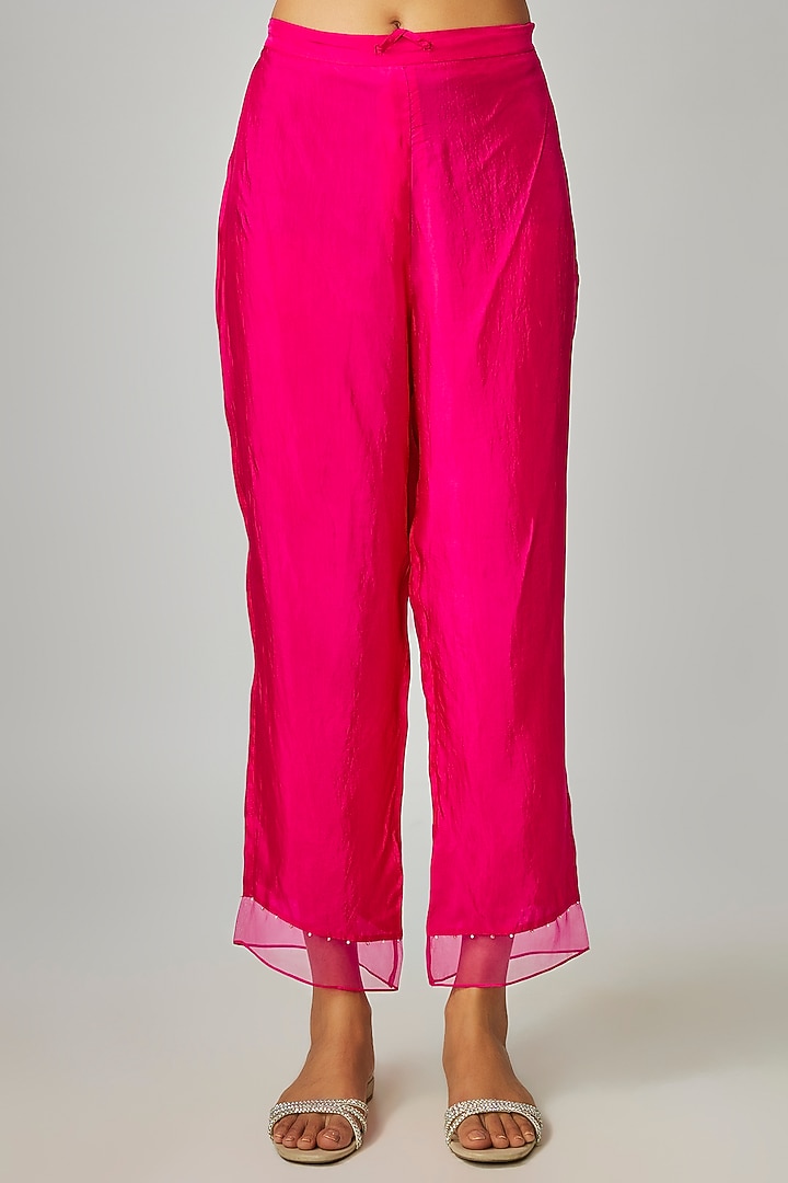 Hot Pink Silk Embroidered Kurta Set by One not two at Pernia's Pop Up Shop