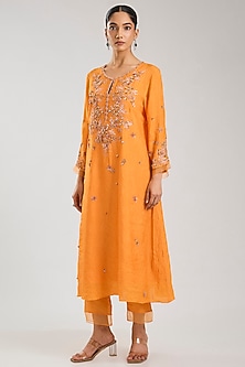 Tangerine Silk Kurta Set by One not two-POPULAR PRODUCTS AT STORE