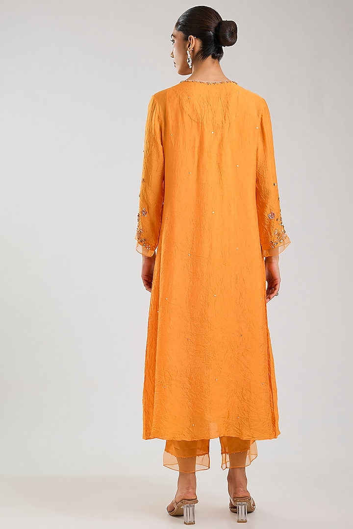 Tangerine Silk Kurta Set by One not two at Pernia's Pop Up Shop