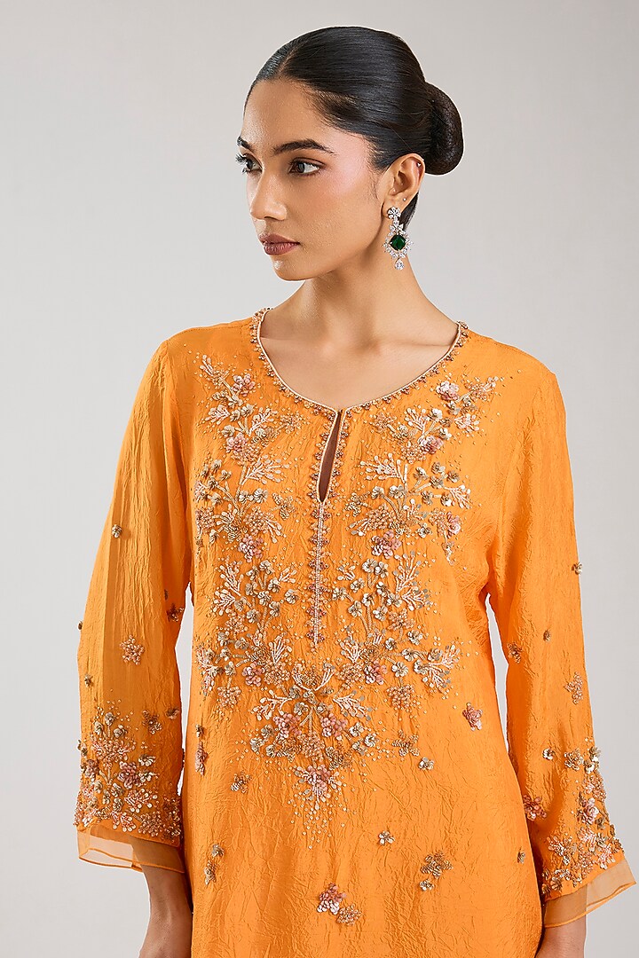 Tangerine Silk Kurta Set by One not two at Pernia's Pop Up Shop