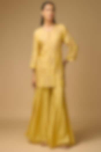 Daffodil-Colored Satin Wedding Sharara Set by One not two at Pernia's Pop Up Shop