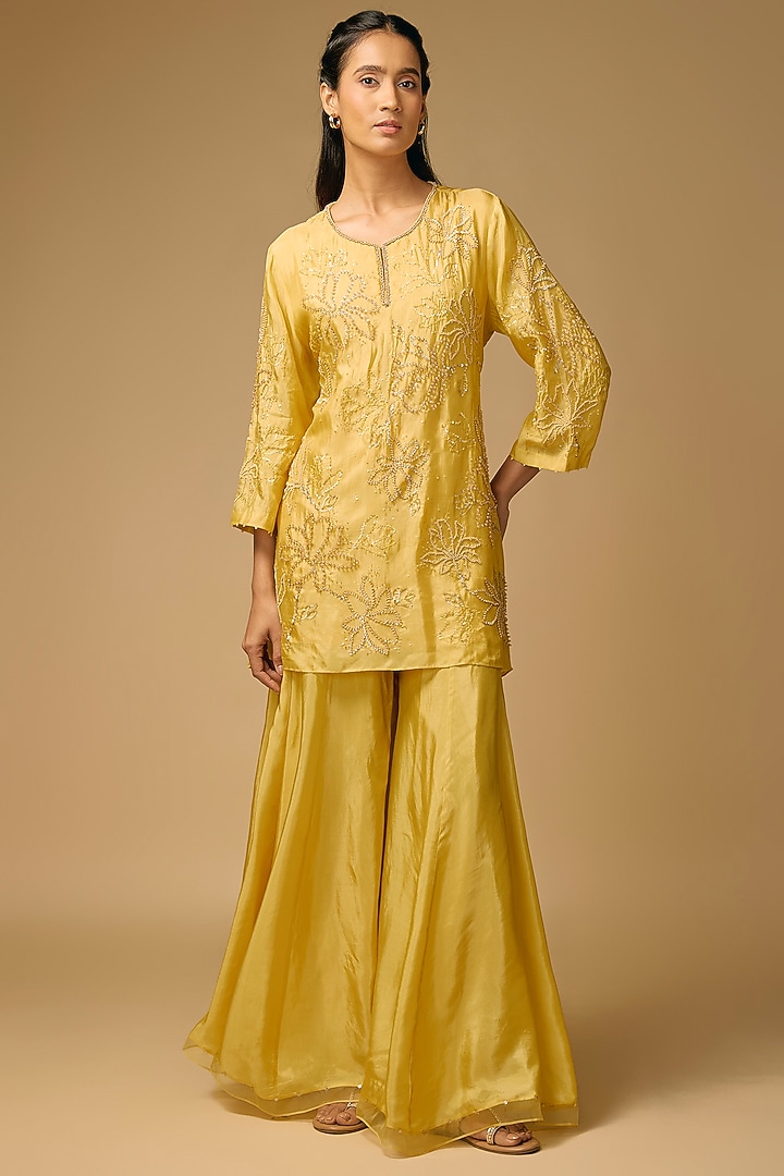 Daffodil-Colored Satin Wedding Sharara Set by One not two at Pernia's Pop Up Shop