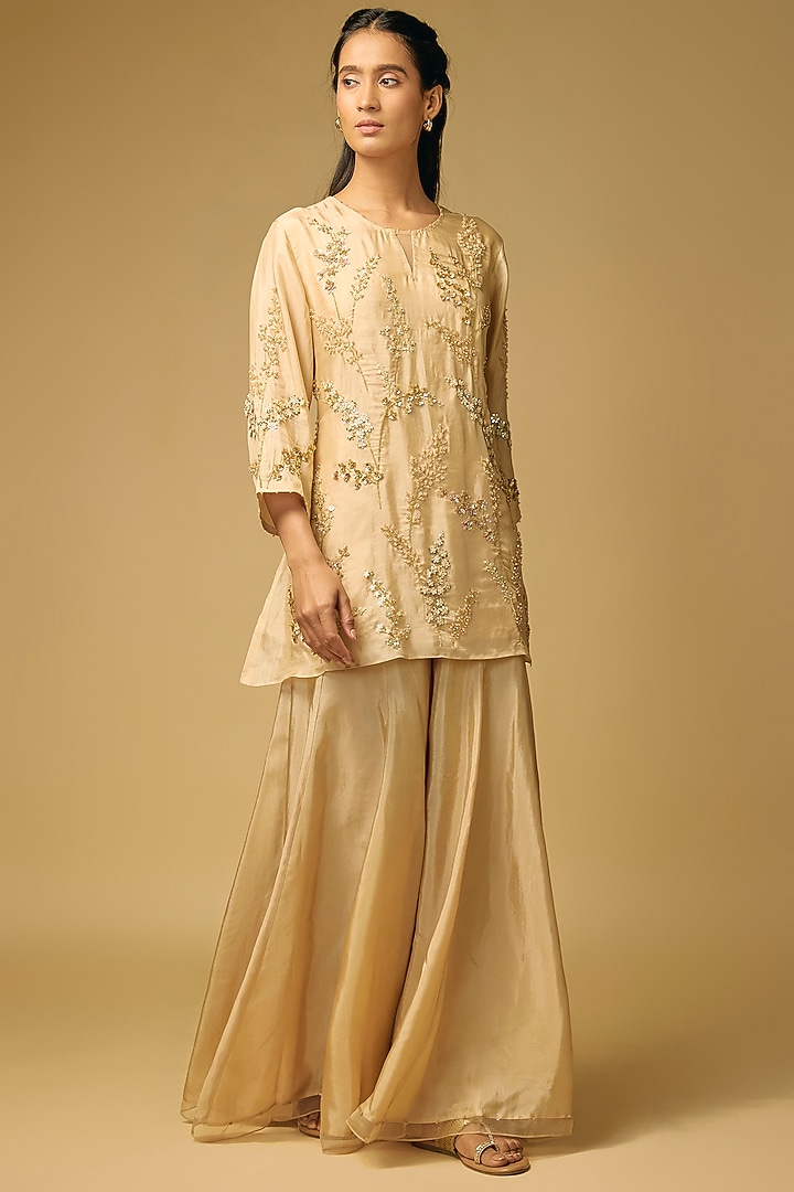 Shell-Colored Silk Wedding Sharara Set by One not two at Pernia's Pop Up Shop