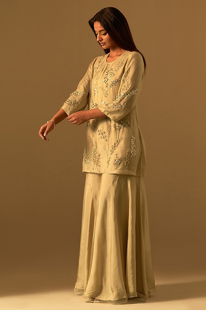 Shell-Colored Silk Wedding Sharara Set by One not two at Pernia's Pop Up Shop