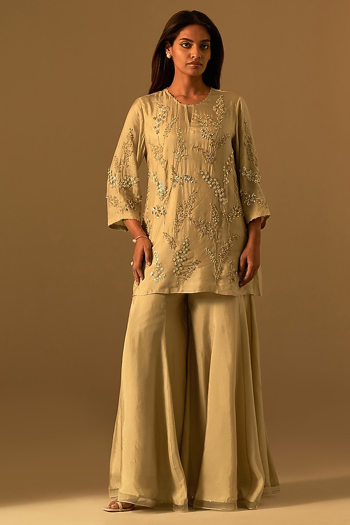 Shell-Colored Silk Wedding Sharara Set by One not two at Pernia's Pop Up Shop