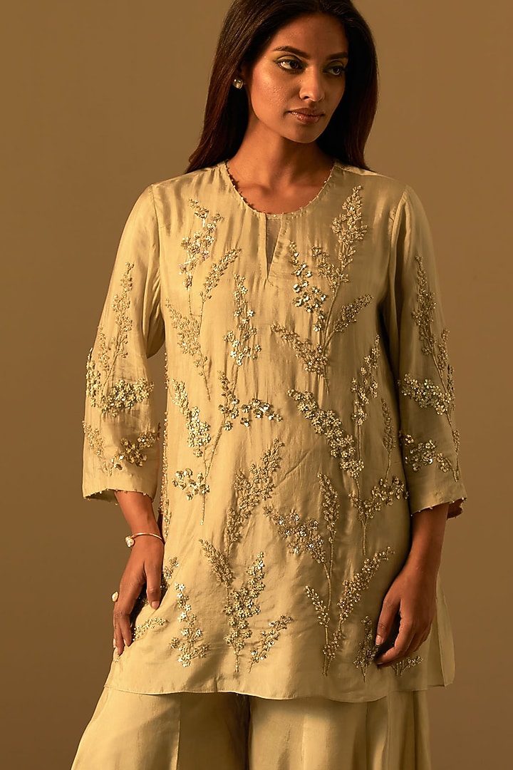 Shell-Colored Silk Wedding Sharara Set by One not two at Pernia's Pop Up Shop