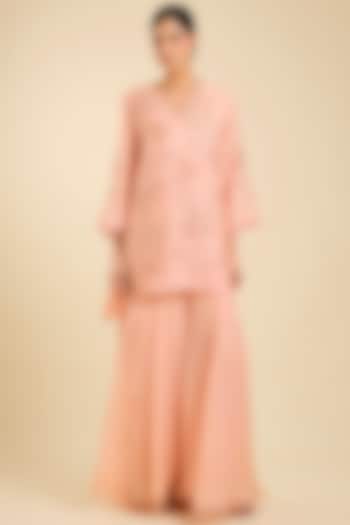 Blush Pink Silk Hand Embroidered Wedding Sharara Set by One not two at Pernia's Pop Up Shop