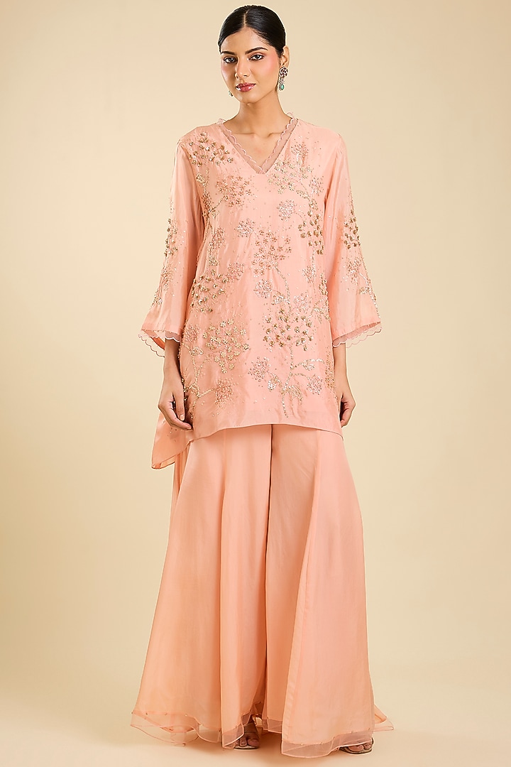 Blush Pink Silk Hand Embroidered Wedding Sharara Set by One not two at Pernia's Pop Up Shop