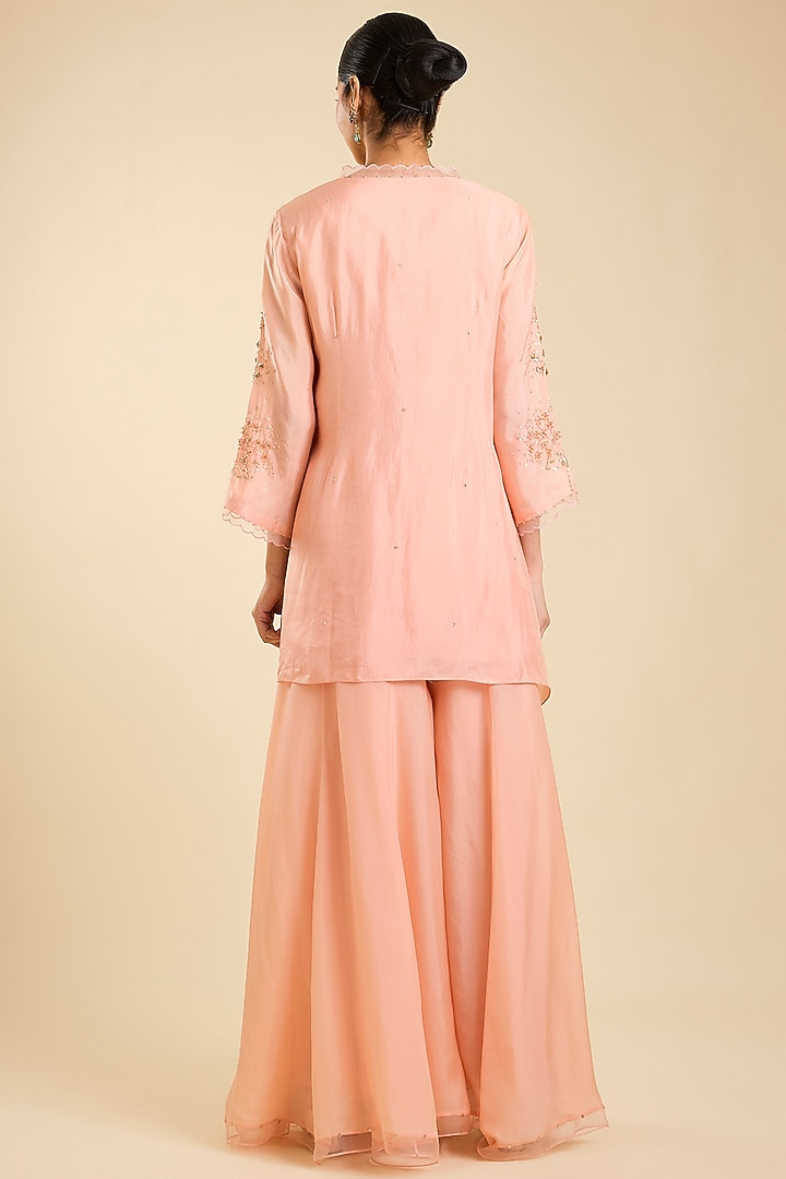 Blush Pink Silk Hand Embroidered Wedding Sharara Set by One not two at Pernia's Pop Up Shop