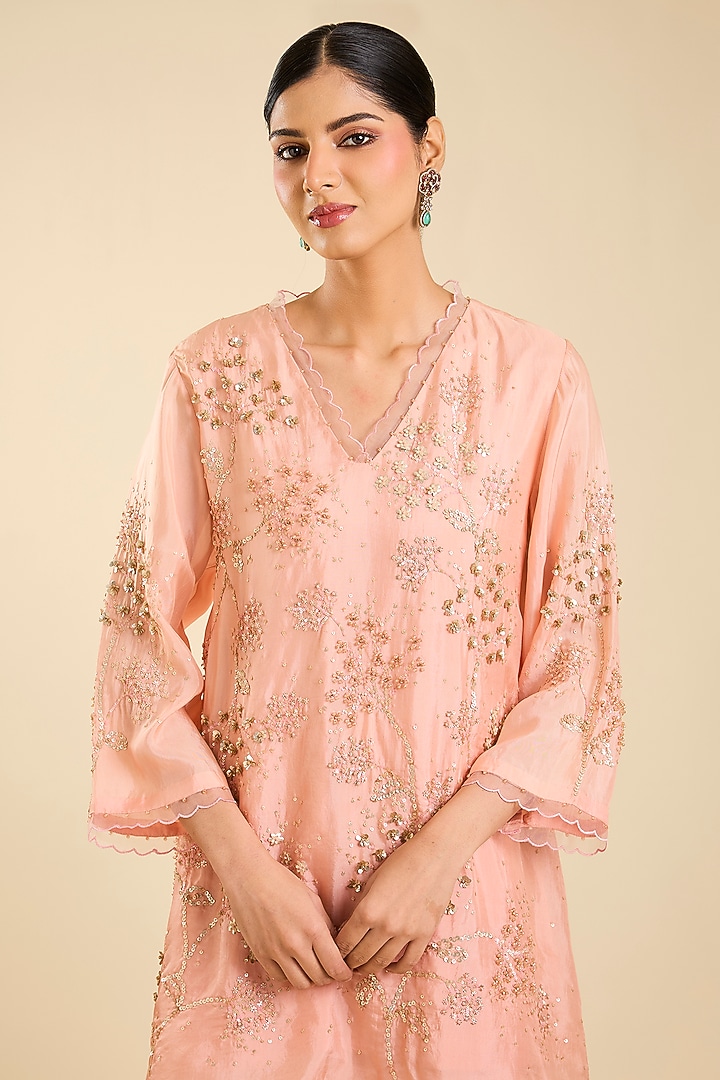 Blush Pink Silk Hand Embroidered Wedding Sharara Set by One not two at Pernia's Pop Up Shop