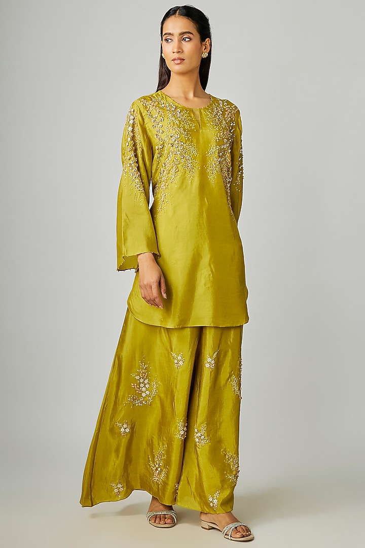 Henna-Colored Bemberg Silk Wedding Sharara Set by One not two at Pernia's Pop Up Shop
