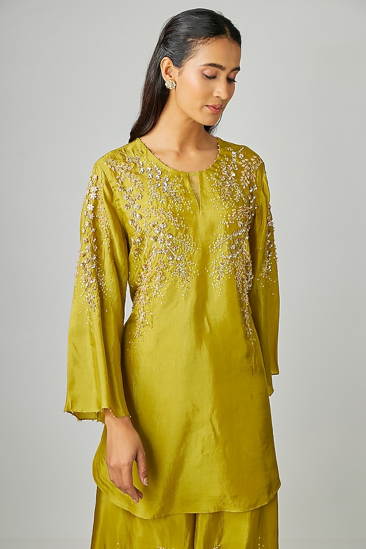 Henna-Colored Bemberg Silk Wedding Sharara Set by One not two at Pernia's Pop Up Shop
