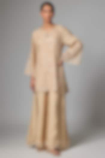 Shell-Colored Silk Wedding Sharara Set by One not two at Pernia's Pop Up Shop