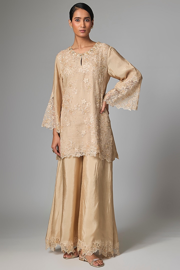 Shell-Colored Silk Wedding Sharara Set by One not two at Pernia's Pop Up Shop