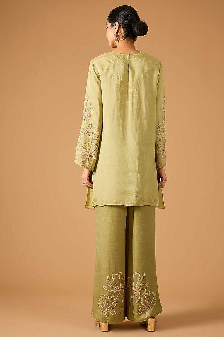 Moss Green Silk Sequin Embroidered Kurta Set by One not two at Pernia's Pop Up Shop
