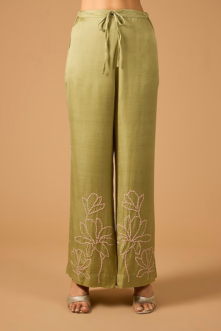 Moss Green Silk Sequin Embroidered Kurta Set by One not two at Pernia's Pop Up Shop